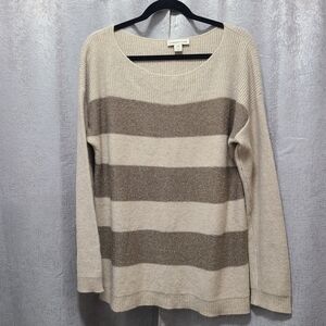 Coldwater Creek‎ Beige Brown Striped Sweater Womens L Cashmere Blend